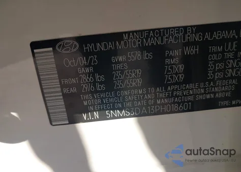 2023 Hyundai Santa Fe Hybrid Sel Premium z USA, uszkodzony, nr VIN 5NMS3DA13PH018601